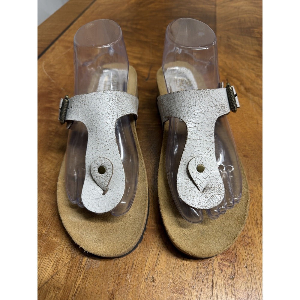 New Sbicca Women's 9 M White &‎ Gold Vegan Leather Boho Sandals Platform